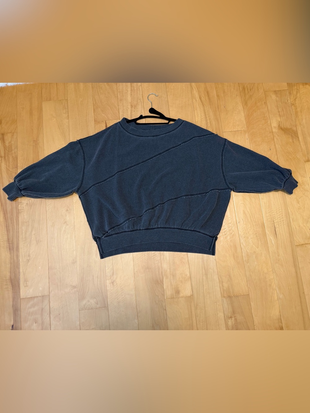 Free People Charcoal Boxy Waffle Knit Pullover